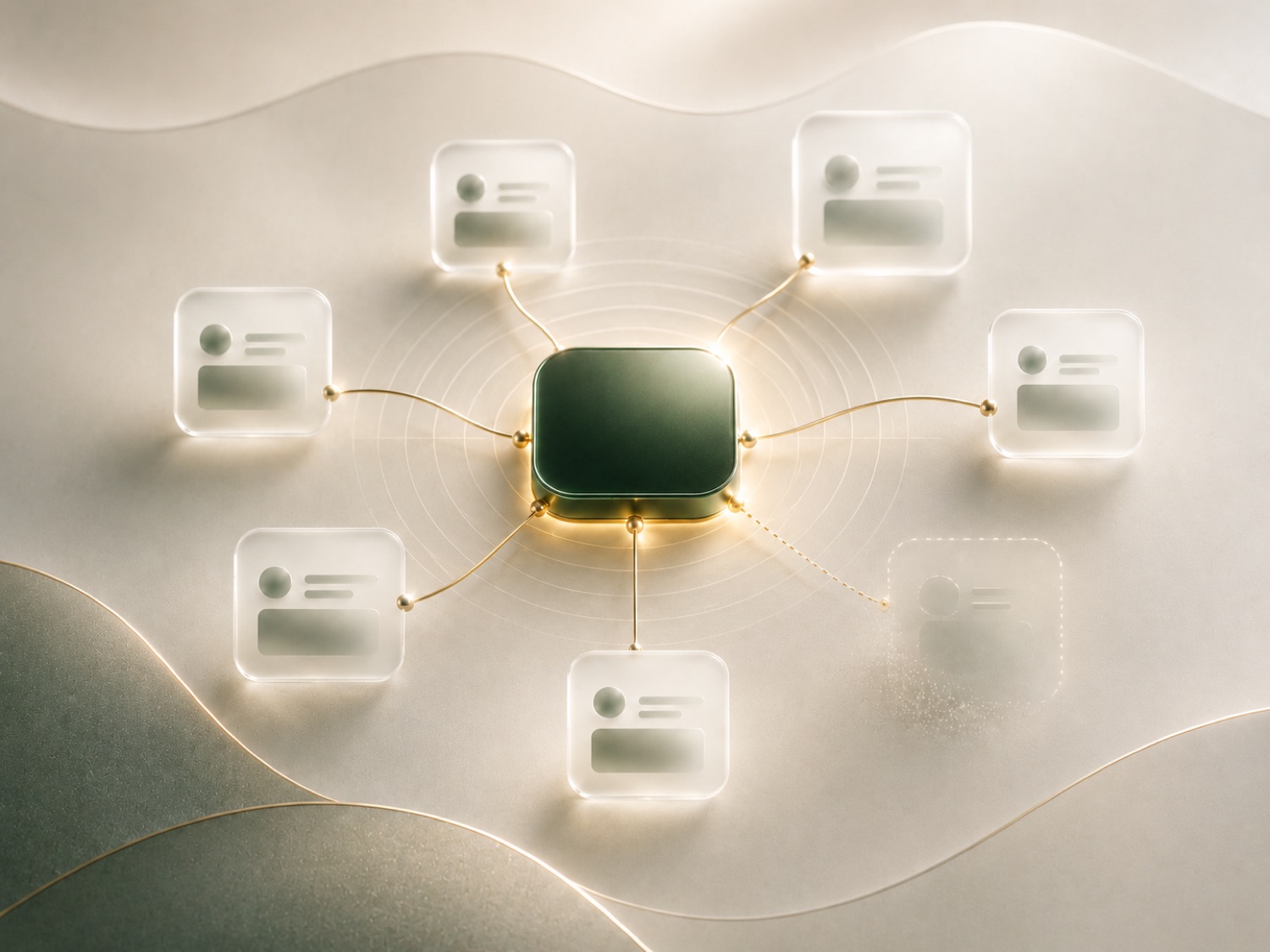 Abstract central green node surrounded by connected dependency nodes